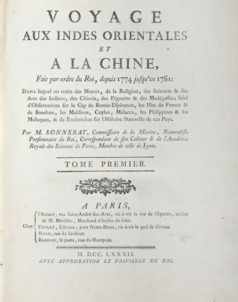  Sonnerat Pierre : Voyage aux Indes orientales et  la Chine. Fait par ordre du Roi, depuis 1774 jusqu'en 1781 [...]. Tome premier (-second).  - Asta Grafica & Libri - Libreria Antiquaria Gonnelli - Casa d'Aste - Gonnelli Casa d'Aste