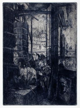  Giovanni Greppi  (Milano, 1884 - 1960) : Veduta di un canale con ponte e figure.  - Asta Grafica & Libri - Libreria Antiquaria Gonnelli - Casa d'Aste - Gonnelli Casa d'Aste