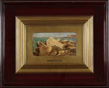  Giovanni Fattori  (Livorno, 1825 - Firenze, 1908) : Scogli sul mare.  - Asta Grafica & Libri - Libreria Antiquaria Gonnelli - Casa d'Aste - Gonnelli Casa d'Aste