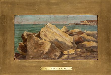  Giovanni Fattori  (Livorno, 1825 - Firenze, 1908) : Scogli sul mare.  - Asta Grafica & Libri - Libreria Antiquaria Gonnelli - Casa d'Aste - Gonnelli Casa d'Aste