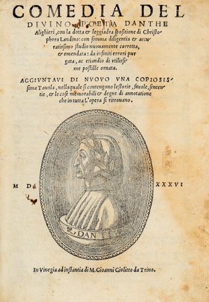  Alighieri Dante : Comedia [...] con la dotta & leggiadra spositione di Christophoro Landino... Letteratura italiana, Dantesca, Figurato, Letteratura, Letteratura, Collezionismo e Bibliografia  Cristoforo Landino  - Auction Graphics & Books - Libreria Antiquaria Gonnelli - Casa d'Aste - Gonnelli Casa d'Aste