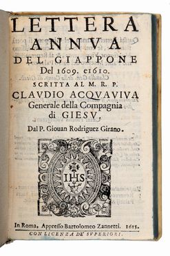  Rodrigues Girao Joao : Lettera annua del Giappone del 1609 e 1610 Scritta al M. R. P. Claudio Acquaviva...  Claudio Acquaviva  - Asta Grafica & Libri - Libreria Antiquaria Gonnelli - Casa d'Aste - Gonnelli Casa d'Aste