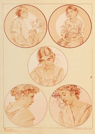  Alphonse Mucha  (Ivan?ice, 1860 - Praga, 1939) : Lotto di 2 tavole da Figures decoratives.  - Asta Grafica & Libri - Libreria Antiquaria Gonnelli - Casa d'Aste - Gonnelli Casa d'Aste