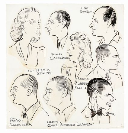  Gino Mugnai  (Firenze, 1898 - 1955) : Lotto di 26 disegni caricaturali, alcuni di grande formato.  - Asta Grafica & Libri - Libreria Antiquaria Gonnelli - Casa d'Aste - Gonnelli Casa d'Aste