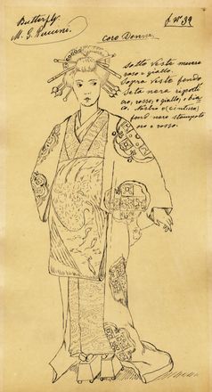  Anonimo del XX secolo : Lotto composto di 50 bozzetti di costumi teatrali per Madama Butterfly di Giacomo Puccini.  Giacomo Puccini  - Asta Grafica & Libri - Libreria Antiquaria Gonnelli - Casa d'Aste - Gonnelli Casa d'Aste