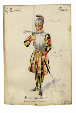  Anonimo del XX secolo : Lotto di 44 bozzetti di costumi teatrali per la Tosca di Giacomo Puccini.  Giacomo Puccini  - Auction Graphics & Books - Libreria Antiquaria Gonnelli - Casa d'Aste - Gonnelli Casa d'Aste