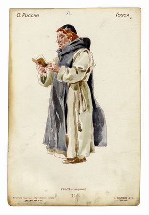  Anonimo del XX secolo : Lotto di 44 bozzetti di costumi teatrali per la Tosca di Giacomo Puccini.  Giacomo Puccini  - Auction Graphics & Books - Libreria Antiquaria Gonnelli - Casa d'Aste - Gonnelli Casa d'Aste