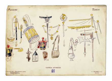  Anonimo del XX secolo : Lotto di 44 bozzetti di costumi teatrali per la Tosca di Giacomo Puccini.  Giacomo Puccini  - Auction Graphics & Books - Libreria Antiquaria Gonnelli - Casa d'Aste - Gonnelli Casa d'Aste