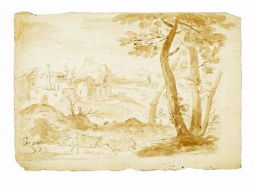  Anonimo veneto del XVIII secolo : Lotto di due paesaggi campestri.  - Auction Graphics & Books - Libreria Antiquaria Gonnelli - Casa d'Aste - Gonnelli Casa d'Aste