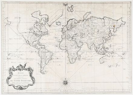  Bellin Jacques Nicolas : Essay d'une carte réduite contenant les parties connuees du globe Terrestre.  Rigobert Bonne  (Raucourt, Ardenne, 1727 - Parigi, 1795)  - Asta Grafica & Libri - Libreria Antiquaria Gonnelli - Casa d'Aste - Gonnelli Casa d'Aste