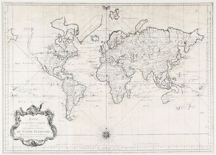  Bellin Jacques Nicolas : Essay d'une carte rduite contenant les parties connuees du globe Terrestre.  Rigobert Bonne  (Raucourt, Ardenne, 1727 - Parigi, 1795)  - Asta Grafica & Libri - Libreria Antiquaria Gonnelli - Casa d'Aste - Gonnelli Casa d'Aste