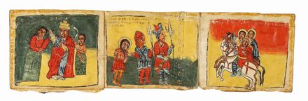  Arte copto etiope fine XIX - prima met� XX secolo : Lotto di tre trittici con scene di martirio.  - Asta Grafica & Libri - Libreria Antiquaria Gonnelli - Casa d'Aste - Gonnelli Casa d'Aste