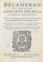  Boccaccio Giovanni : Il decameron [...] di nuovo ristampato, e riscontrato in Firenze con testi antichi, & alla sua vera lettione ridotto. Dal cavaliere Lionardo Salviati [...]. Et in questa ultima impressione adornato di bellissime figure...  Leonardo Salviati  - Asta Grafica & Libri - Libreria Antiquaria Gonnelli - Casa d'Aste - Gonnelli Casa d'Aste