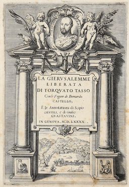  Tasso Torquato : La Gerusalemme liberata [...] con le figure di Bernardo Castello; e le annotationi di Scipio Gentili, e di Giulio Guastavini.  Bernardo Castello, Scipione Gentili, Giulio Guastavini, Agostino Carracci  (Bologna, 1557 - Parma, 1602), Giacomo Franco  (Venezia o Urbino, 1550 - Venezia, 1620)  - Asta Grafica & Libri - Libreria Antiquaria Gonnelli - Casa d'Aste - Gonnelli Casa d'Aste