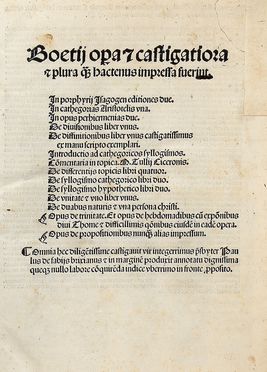  Boethius Anicius Manlius Torquatus Severinus : Opera & castigatiora & plura quam hactenus impressa fuerint... Filosofia, Religione, Classici, Letteratura  - Auction Graphics & Books - Libreria Antiquaria Gonnelli - Casa d'Aste - Gonnelli Casa d'Aste