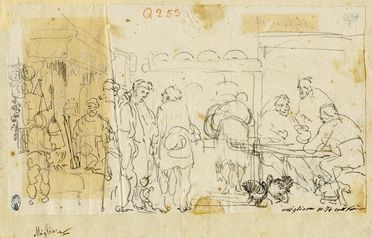  Giovanni Migliara  (Alessandria, 1785 - Milano, 1837) [attribuito a] : Interno di osteria.  - Auction Graphics & Books - Libreria Antiquaria Gonnelli - Casa d'Aste - Gonnelli Casa d'Aste