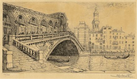 Lotto composto di 7 vedute di Venezia.  Augusto Maselli  (Forlì, 1882 - Torino, 1957), Bruno Croatto  (Trieste, 1875 - Roma, 1948), Antonio Carbonati  (Mantova, 1893 - Roma, 1956)  - Asta Grafica & Libri - Libreria Antiquaria Gonnelli - Casa d'Aste - Gonnelli Casa d'Aste