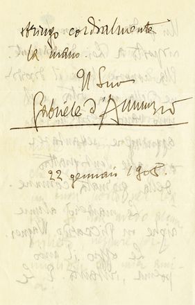  D'Annunzio Gabriele : Signed autograph letter sent to the German writer and journalist Hans Barth.  - Auction Graphics & Books - Libreria Antiquaria Gonnelli - Casa d'Aste - Gonnelli Casa d'Aste