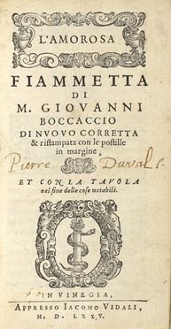  Boccaccio Giovanni : L'amorosa Fiammetta. Letteratura italiana, Letteratura  - Auction Graphics & Books - Libreria Antiquaria Gonnelli - Casa d'Aste - Gonnelli Casa d'Aste