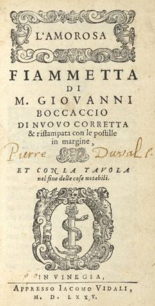  Boccaccio Giovanni : L'amorosa Fiammetta.  - Asta Grafica & Libri - Libreria Antiquaria Gonnelli - Casa d'Aste - Gonnelli Casa d'Aste