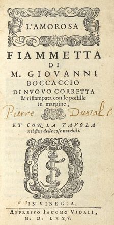  Boccaccio Giovanni : L'amorosa Fiammetta.  - Asta Grafica & Libri - Libreria Antiquaria Gonnelli - Casa d'Aste - Gonnelli Casa d'Aste