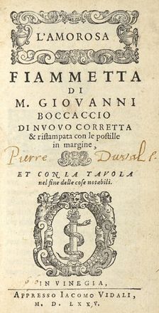  Boccaccio Giovanni : L'amorosa Fiammetta. Letteratura italiana, Letteratura  - Auction Graphics & Books - Libreria Antiquaria Gonnelli - Casa d'Aste - Gonnelli Casa d'Aste