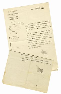  Mussolini Benito : Collection of letters sent by Mussolini to Ugo Ojetti, along with many notes, sketches and telegrams written by Ojetti also in response to Mussolini.  - Auction Graphics & Books - Libreria Antiquaria Gonnelli - Casa d'Aste - Gonnelli Casa d'Aste