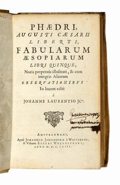  Phaedrus : Fabularum Aesopiarum libri quinque.  - Asta Grafica & Libri - Libreria Antiquaria Gonnelli - Casa d'Aste - Gonnelli Casa d'Aste