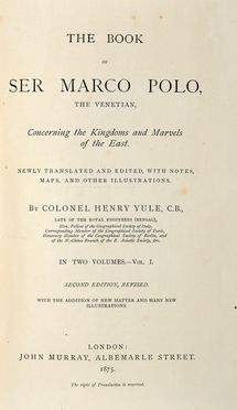  Polo Marco : The Book of Sir Marco Polo. Vol. 1st (-IId).  - Asta Grafica & Libri - Libreria Antiquaria Gonnelli - Casa d'Aste - Gonnelli Casa d'Aste