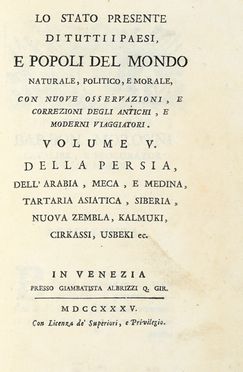  Salmon Thomas : Istoria moderna ovvero Lo stato presente di tutti i paesi e popoli del mondo naturale politico e morale... Volume V.  - Asta Grafica & Libri - Libreria Antiquaria Gonnelli - Casa d'Aste - Gonnelli Casa d'Aste