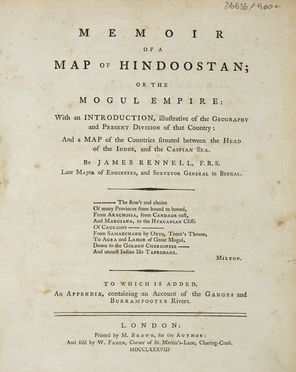  Rennell James : Memoir of a map of Hindoostan or the Moghul Empire...  - Asta Grafica & Libri - Libreria Antiquaria Gonnelli - Casa d'Aste - Gonnelli Casa d'Aste