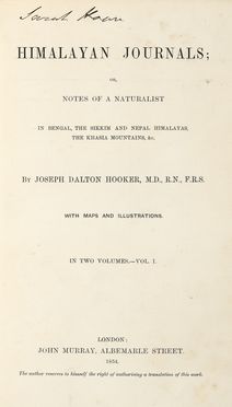  Hooker Joseph Dalton : Himalayan Journals or Notes of a naturalist in Bengal, the Sikkim, and Nepal Himalayas [...] Vol I (-II). Geografia e viaggi  - Auction Graphics & Books - Libreria Antiquaria Gonnelli - Casa d'Aste - Gonnelli Casa d'Aste