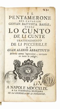  Basile Giambattista : Il Pentamerone [...] overo lo cunto de li cunte. Letteratura italiana, Poesia, Letteratura, Letteratura  - Auction Graphics & Books - Libreria Antiquaria Gonnelli - Casa d'Aste - Gonnelli Casa d'Aste