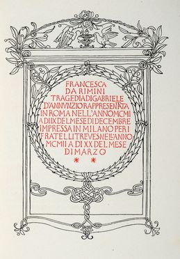  D'Annunzio Gabriele : Francesca da Rimini.  - Asta Grafica & Libri - Libreria Antiquaria Gonnelli - Casa d'Aste - Gonnelli Casa d'Aste