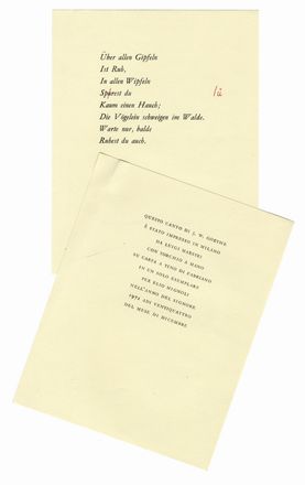  Goethe Johann Wolf (von) : Wandrers Nachtlied. Poesia, Libro d'Artista, Letteratura, Collezionismo e Bibliografia  - Auction Graphics & Books - Libreria Antiquaria Gonnelli - Casa d'Aste - Gonnelli Casa d'Aste