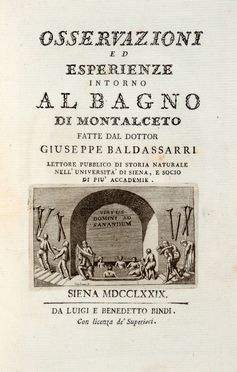  Baldassarri Giuseppe : Osservazioni ed esperienze intorno al bagno di Montalceto...  Giovanni Battista Cecchi  (Firenze, ), Ciro Santi  - Asta Grafica & Libri - Libreria Antiquaria Gonnelli - Casa d'Aste - Gonnelli Casa d'Aste