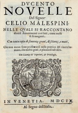  Malespini Celio : Ducento novelle [...] nelle quali si raccontano diversi avvenimenti cos lieti, come mesti & stravaganti...  - Asta Grafica & Libri - Libreria Antiquaria Gonnelli - Casa d'Aste - Gonnelli Casa d'Aste