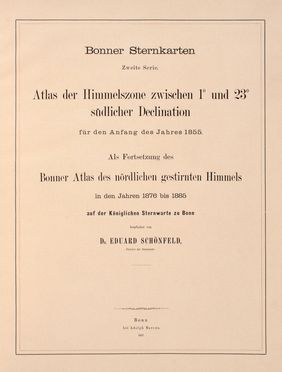  Schnfeld Eduard : Atlas der Himmelszone zwischen 1 und 23 sdlicher Declination fr den Anfang des Jahres 1855.  - Asta Grafica & Libri - Libreria Antiquaria Gonnelli - Casa d'Aste - Gonnelli Casa d'Aste