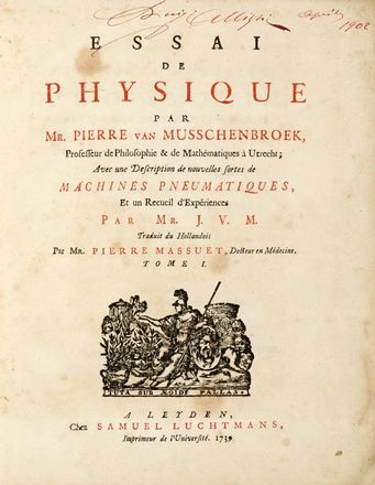  Musschenbroek Petrus van : Essai de physique [...] Tome I (-II).  - Asta Grafica & Libri - Libreria Antiquaria Gonnelli - Casa d'Aste - Gonnelli Casa d'Aste
