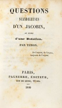  Cormenin Louis Marie : Questions scandaleuses d'un Jacobin... Religione, Letteratura francese, Letteratura  Augustin Barruel  - Auction Graphics & Books - Libreria Antiquaria Gonnelli - Casa d'Aste - Gonnelli Casa d'Aste