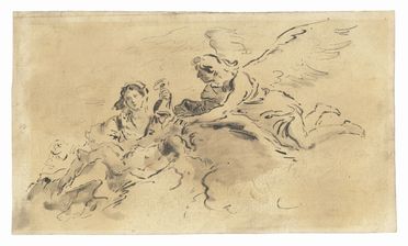  Giandomenico Tiepolo  (Venezia,, 1726 - 1804) [scuola di] : La Vergine col Bambino e un angelo sulle nuvole.  - Asta Grafica & Libri - Libreria Antiquaria Gonnelli - Casa d'Aste - Gonnelli Casa d'Aste