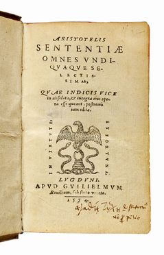  Aristoteles : Sententiae omnes vndiquaque selectissimae... Classici, Letteratura  Patricius, Homerus, Publius Vergilius Maro  - Auction Graphics & Books - Libreria Antiquaria Gonnelli - Casa d'Aste - Gonnelli Casa d'Aste