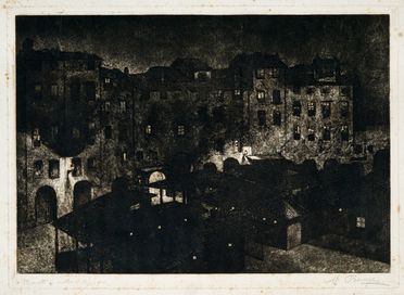  Umberto Prencipe  (Napoli, 1879 - Roma, 1962) : Mercato di notte.  - Asta Grafica & Libri - Libreria Antiquaria Gonnelli - Casa d'Aste - Gonnelli Casa d'Aste