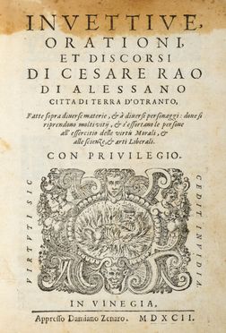  Rao Cesare : Invettive, orationi, et discorsi...  - Asta Grafica & Libri - Libreria Antiquaria Gonnelli - Casa d'Aste - Gonnelli Casa d'Aste