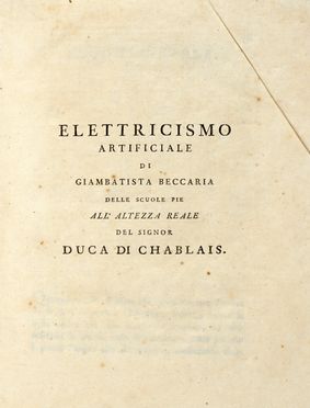  Beccaria Giambattista : Elettricismo artificiale.  - Asta Grafica & Libri - Libreria Antiquaria Gonnelli - Casa d'Aste - Gonnelli Casa d'Aste