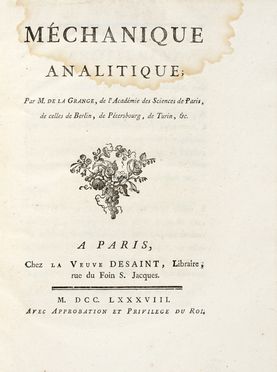  Lagrange Joseph Louis : Mchanique analitique.  - Asta Grafica & Libri - Libreria Antiquaria Gonnelli - Casa d'Aste - Gonnelli Casa d'Aste