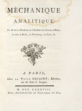  Lagrange Joseph Louis : Méchanique analitique.  - Asta Grafica & Libri - Libreria Antiquaria Gonnelli - Casa d'Aste - Gonnelli Casa d'Aste