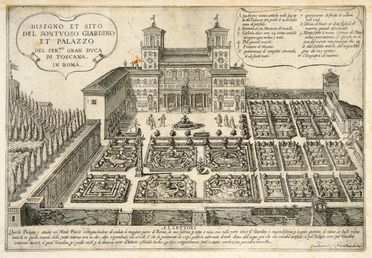  Matthäus Greuter  (Strasburgo, 1564 - Roma, 1638) : Disegno et sito del sontuoso giardino et palazzo del Ser. Gran Duca di Toscana in Roma / Villa de l'Ecc.mo S.re Principe Panfilio fuora de la Porta di S. Pancratio.  Gottfried de Scaichi  (attivo 1621-1646, )  - Asta Grafica & Libri - Libreria Antiquaria Gonnelli - Casa d'Aste - Gonnelli Casa d'Aste