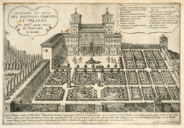  Matthus Greuter  (Strasburgo, 1564 - Roma, 1638) : Disegno et sito del sontuoso giardino et palazzo del Ser. Gran Duca di Toscana in Roma / Villa de l'Ecc.mo S.re Principe Panfilio fuora de la Porta di S. Pancratio.  Gottfried de Scaichi  (attivo 1621-1646, )  - Auction Graphics & Books - Libreria Antiquaria Gonnelli - Casa d'Aste - Gonnelli Casa d'Aste