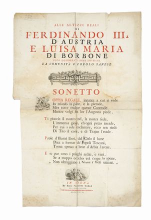 Per la gloriosa vittoria della battaglia generale del ponte di Pisa ottenuta da i cavalieri di Tramontana contro i cavalieri di Mezzogiorno il dì 27 febbraio 1707.  - Asta Grafica & Libri - Libreria Antiquaria Gonnelli - Casa d'Aste - Gonnelli Casa d'Aste